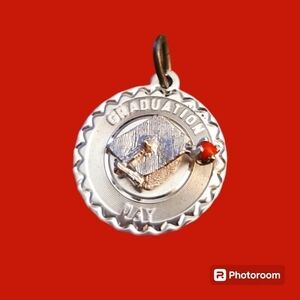 VTG ELCO Sterling Silver Graduation Day Cap Coral Gem Charm